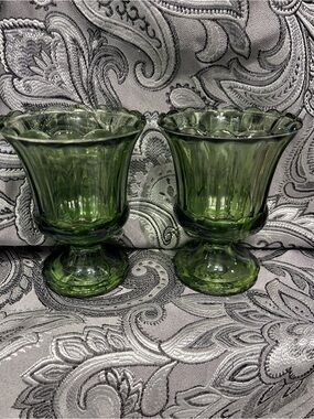Indiana Glass Green Pedestal Vases — Pair